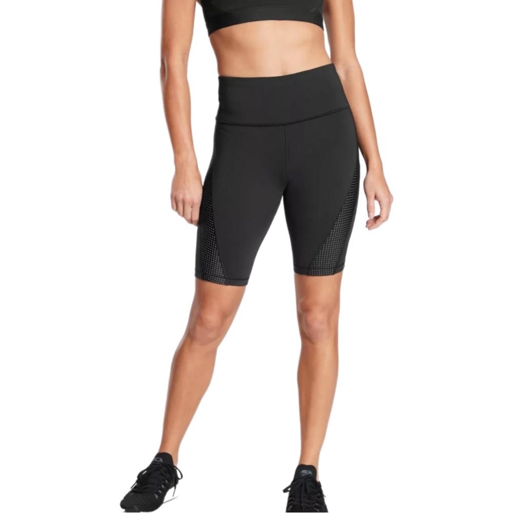 Athleta Hiit It Bike Shorts Athletic Leggings Yoga Black Mesh Reflective Size XS